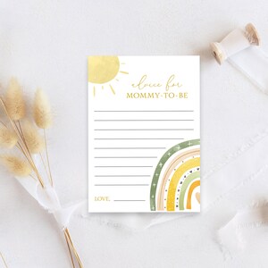 Carte de conseils Little Sunshine modifiable | Carte de conseils pour la fête prénatale Boho Sunshine | Carte de conseils sur la baby shower | Modèle d'auto-édition