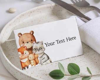 Editable Woodland Baby Shower Place Card | Forest Animals Baby Shower Brunch Place Setting | Food Label or Tent Label