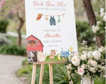 Editable Barnyard Boy Baby Shower Welcome Sign Template Bundle, Farm Animals Theme, Boho Modern Country Easel Sign, DIY Digital Decor