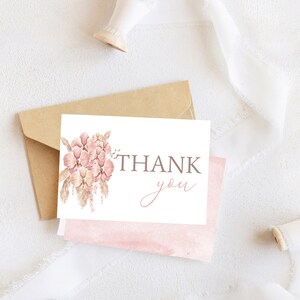 Boho Pink Girl Babyparty Dankeskarte, Pampas Grass Babyparty Dankeschön, Rosa Blumen Babyparty Dankeskarte, Baby Brunch