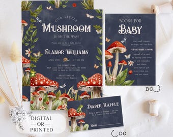 Mushroom Baby Shower Invitation | Enchanted Forest Baby Shower Invite Bundle | Editable Gender Neutral Woodland Template | Instant Download