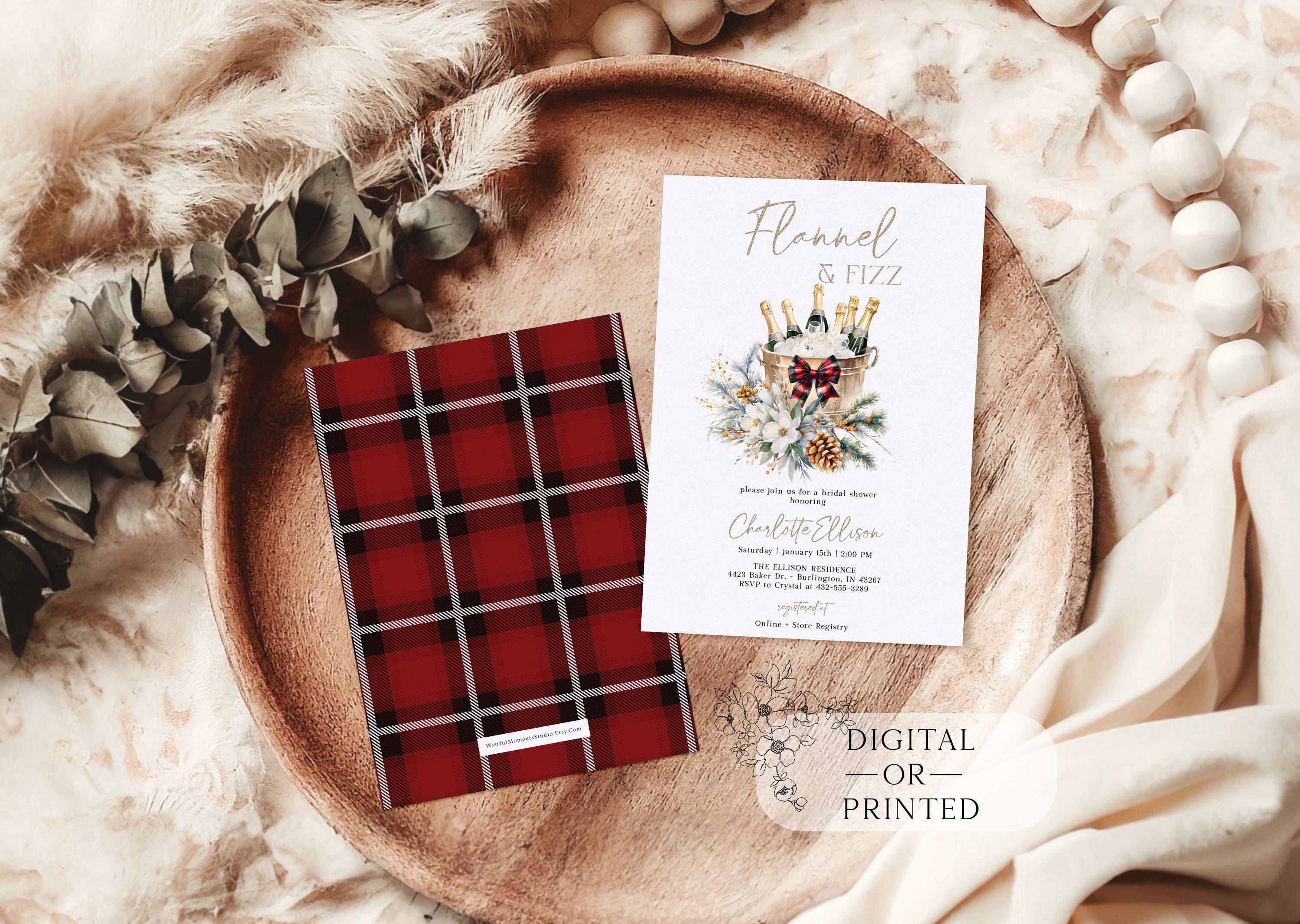 Flannel and Fizz Bridal Shower Invitation, Festive Plaid Bridal