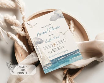 Beach Bridal Shower Invitation | Shell Bridal Shower Invite | Sea Shells | Coastal Seashore Bridal Shower Invitation Template Download