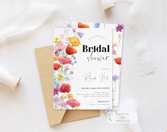 Colorful Wildflower Bridal Shower Invitation | Garden Floral Couples Shower Invite | Brunch and Bubbly| Editable Wedding Shower Template