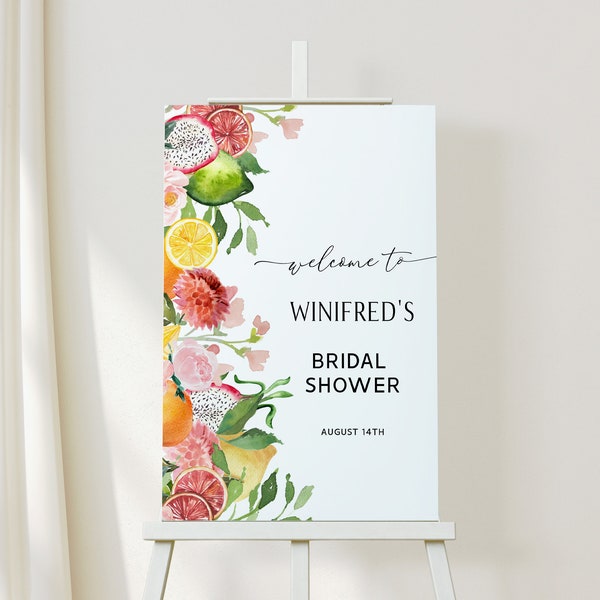 Citrus Bridal Shower Welcome Sign | Tropical Floral Bridal Sign | Editable Summer Bridal Shower Poster Template | Instant Download
