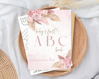 Boho ABC Book Baby Shower Activity, Personalized Alphabet Coloring Book Baby Shower Activity Keepsake, Virtual Baby Shower, PDF Download 5x7