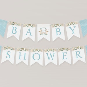Editable Classic Boy Monogram Baby Shower Banner | Traditional Baby Shower Bunting Banner | Self Edit Template