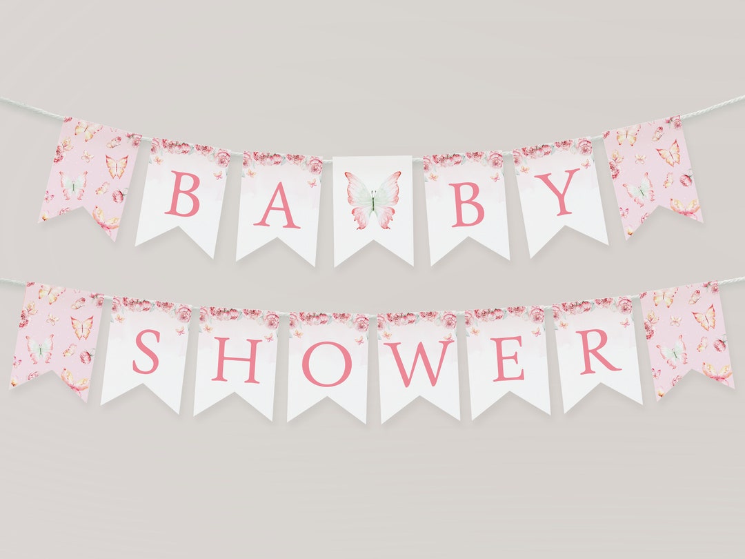 Pink Floral Butterfly Baby Shower Banner Little Butterfly Baby Shower