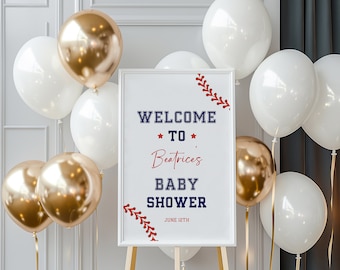 Panneau de bienvenue de baby shower de baseball pour garçon | Sports Baby Shower Party signe de fête | Little Slugger est en route pour une baby shower | Téléchargement modifiable instantané