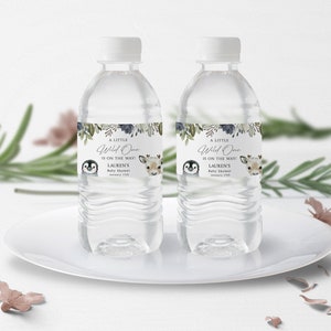 Étiquette de bouteille d'eau de douche de bébé d'animal arctique d'hiver | Étiquette de bouteille d'eau de douche de bébé décor de fête | Modèle d'auto-édition