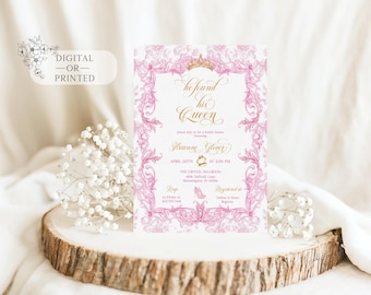 Pink Toile De Jouy Bridal Shower Invitation Template Vintage Floral Chinoiserie Invitation Template Pink Wedding Shower Invite Download