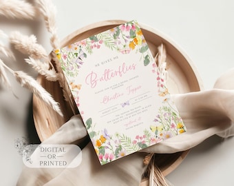 He Gives Me Butterflies Bridal Shower Invitation | Wildflower Pastel Butterfly Bridal Invite | Editable Wedding Shower Template