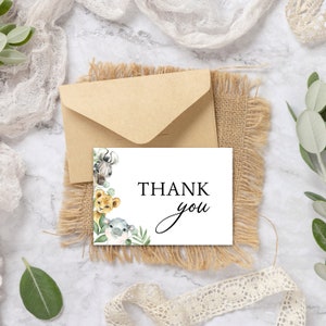 de remerciements animal de fête de naissance de Safari | de remerciement pour baby shower | Modèle d'auto-édition