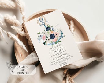 Tying the Knot Bridal Shower Invitation | Navy and Blush Floral Bridal Invite | Nautical Bridal Invite | Editable Wedding Shower Template