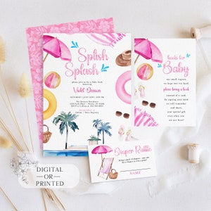 Splish Splash Baby Bash Invitation Set | Girl Summer Baby Shower Invite | Pink Pool Beach Baby Shower Invite | Digital or Printed Template