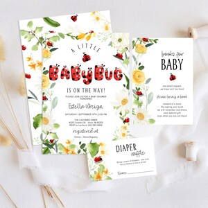 Ladybug Baby Shower Invitation | A Little Lady Baby Shower Invite Bundle | Garden Floral Baby Shower | Instant Editable Download