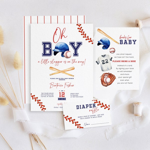 Baseball Boy Baby Shower Invite | Little Slugger Sports Baby Shower Invitation Bundle | Instant Editable Download