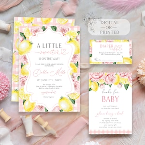 Pink Lemon Baby Shower Invitation | Pink Floral lemon Invite | Instant Edit/Download Printable | Digital Self Edit Template