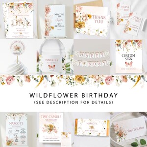 Lot d'invitations d'anniversaire de fleurs sauvages et de papillons modifiables | Paquet d'anniversaire de fête | Anniversaire d'enfants | Premier anniversaire | Téléchargement instantané