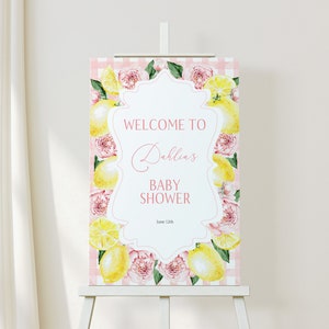 Cartello di benvenuto per baby shower rosa limone / Decoro per baby shower floreale rosa limone / Cartello per decorazioni per feste al limone / Modifica istantanea/Scarica modello stampabile