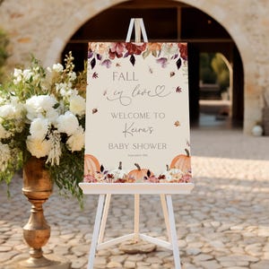 Editable Fall in Love Baby Shower Welcome Sign | Autumn Boho Pumpkin Floral Baby Shower Party Decor Sign | Self Edit Template
