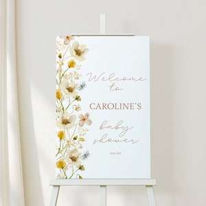Wildflower Baby Shower Welcome Sign, Girl Baby Shower Sign, Baby Shower Outdoor Welcome, Pink Florals Baby Brunch Editable Poster