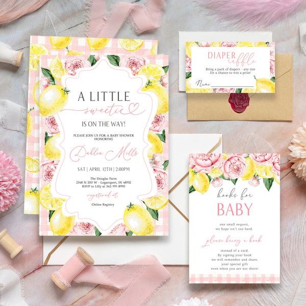 Pink Lemon Baby Shower Invitation | Pink Floral lemon Invite | Instant Edit/Download Printable | Digital Self Edit Template