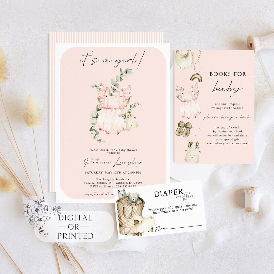 It's a Girl Baby Shower Invitation | Pink Summer Baby Shower Invite ...