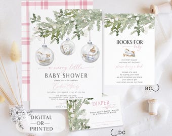 Merry Little Baby Shower Invitation | Editable Winter Christmas Baby Shower Invite | Pine Tree Baby Shower Instant Template