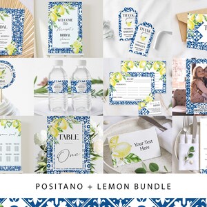 Mediterranean Tile and Lemon Bridal Shower Bundle | Citrus Bridal Brunch Invitation | Summer Wedding Shower | Instant Download Template