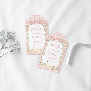 Étiquette de cadeau de naissance modifiable Vichy rose | Etiquette cadeau baby shower avec noeud classique | Étiquette de décoration de fête | Étiquette de cadeau imprimable