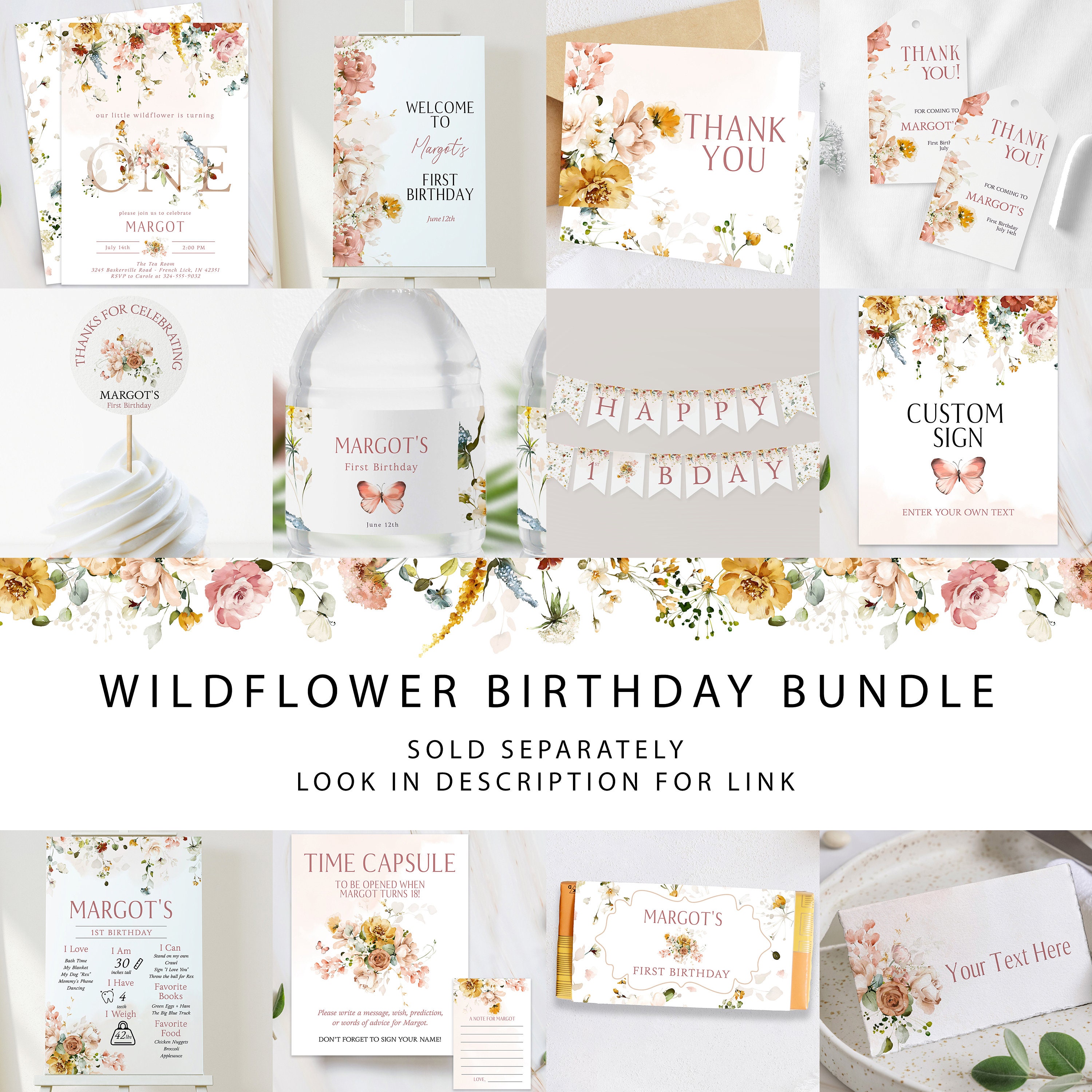 Wildflower and Butterfly Birthday Party Invitations Floral First ...