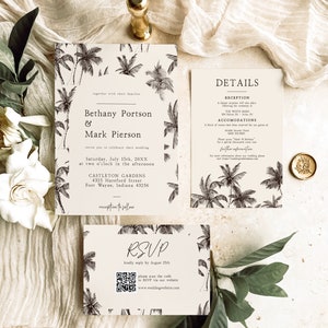 Destination Wedding Invitation | Tropical Wedding Invitation Template | Palm Tree Wedding Invitation Suite Template | Template Download