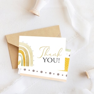 Carte de remerciement modifiable Little Sunshine | Carte de remerciement Boho Rainbow Baby Shower | Modèle d'auto-édition