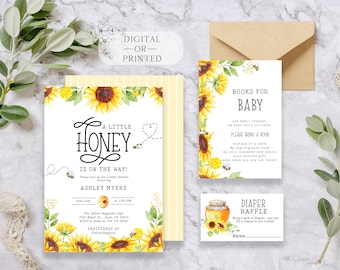 Editable Sunflower Bee Baby Shower Invitation | Gender Neutral Little Honey Baby Shower Invite | Printable Template Instant Download