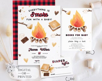 Editable S'more Baby Shower Invitation | Rustic Outdoor Baby Shower Invite | Fall Baby Shower Invite Set | Camping Shower Instant Download