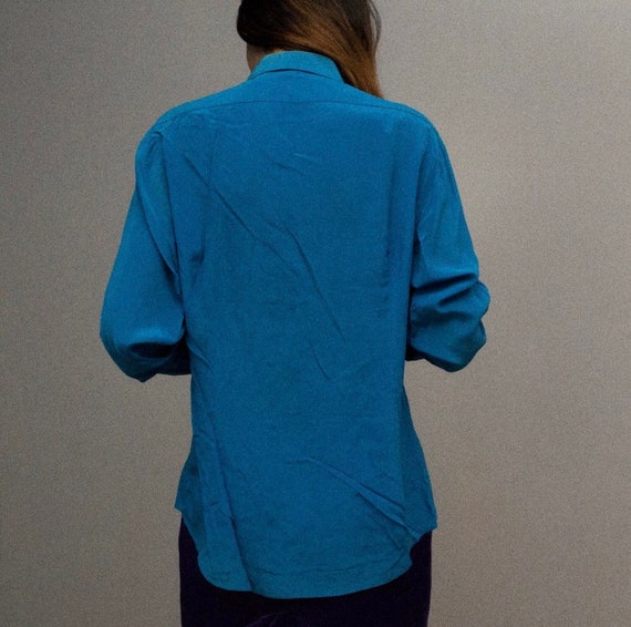 Blue silk long sleeve blouse - image 4