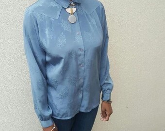 light blue silk jacquard blouse