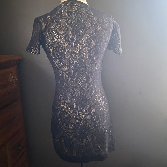 Vintage 60s black lace fully lined high crew neck… - image 2