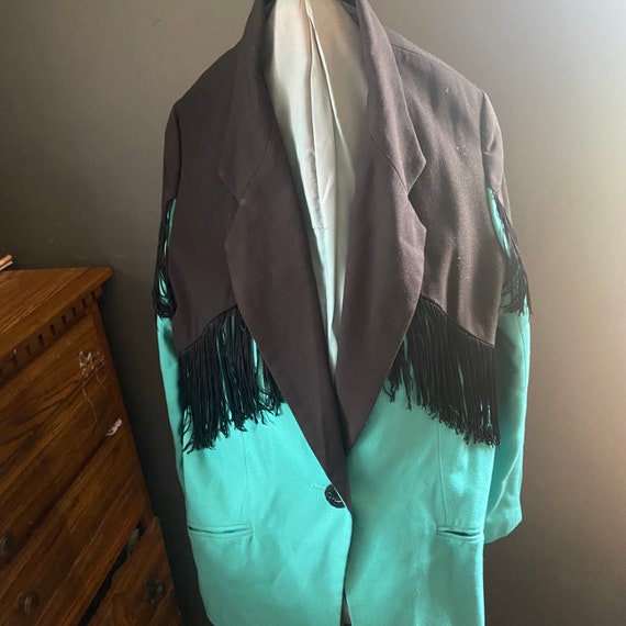 Vintage 90s RAFAEL Women turquoise and black suit… - image 5