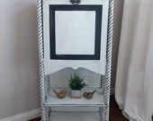 Rustic Farmhouse, White, Black and Dark Brown Wooden Drop Front Secretary Desk with Scroll Legs - Antique Furniture