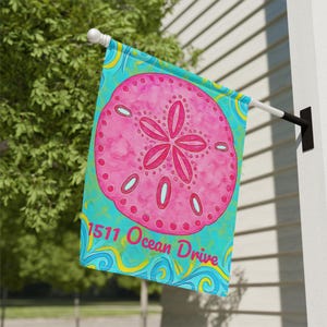 Strandvlag, aanpasbare banner zanddollar tuin en huis, gepersonaliseerde vlag zomertuin, vlag kusthuis, tuindecor strandthema,
