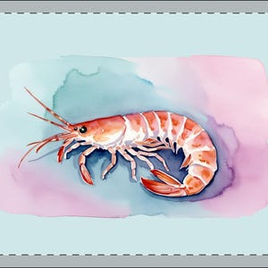 Vibrant Shrimp Watercolor Print, Coastal Home Decor, Sea Life Art, Aquatic Wall Art, Gift for Seafood Lovers, Ocean-Inspired Decor
