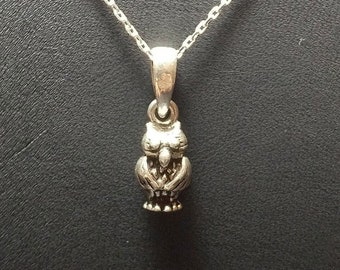Super Cute & Mini Tiny Owl Design 925 Sterling Silver Necklace Pendant, Bird love necklace, Silver Owl Pendant, Valentine Gift 662