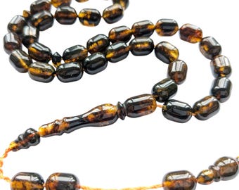 Pressed Polish Amber Rosary with Fossil Tasbih Pres Kehribar Tesbih Misbaha 601