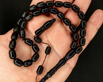 Prayer Beads from Black Fiber, Siyah Fiber Tesbih Muslim Islam Tasbih Subha 775