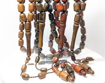 Turkish Wooden Prayer Beads Tasbih Agac Tesbih (EACH Wood has different PATTERN) Worry Beads (Cornelian Cherry Turpentine Carob Buckthorn)