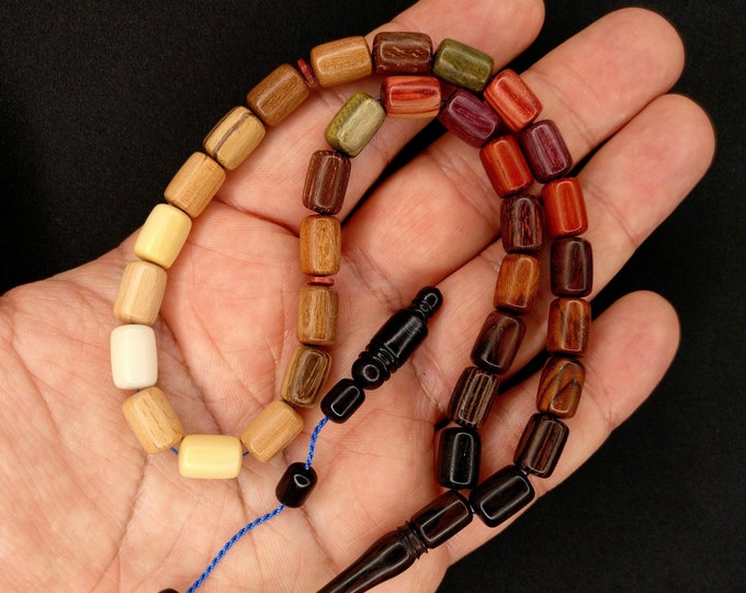 Featured listing image: Exquisite Selection Wood Worry Beads Turkish Prayer Beads Tesbih Misbaha Eid Gift (17 Different Trees) (Thread Colour may differ) 741