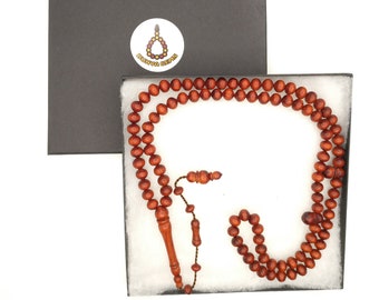 99 Dark Red Wood Prayer Beads, Worry Beads Kirmizi Kan Agac Dua Tesbih, Dhikr Tasbih Wooden Rosary African Padauk Variant Zikir Tasbeeh 728