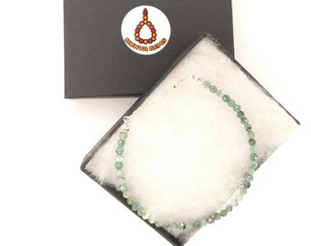 Elegant Genuine Raw Emerald Gemstone 4 mm Skinny Bracelets with sterling silver ideal Christmas Gift 224